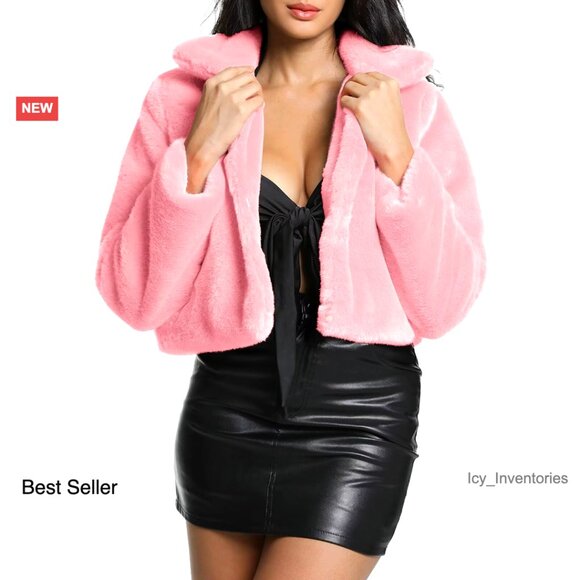 Cropped Faux Fur Jacket Plush Shawl Collar Cardigan Chic Y2K Oversized